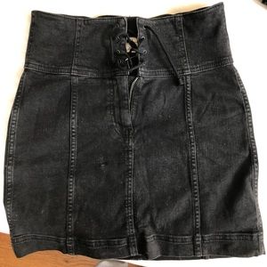 Free People Black Denim Corset Skirt